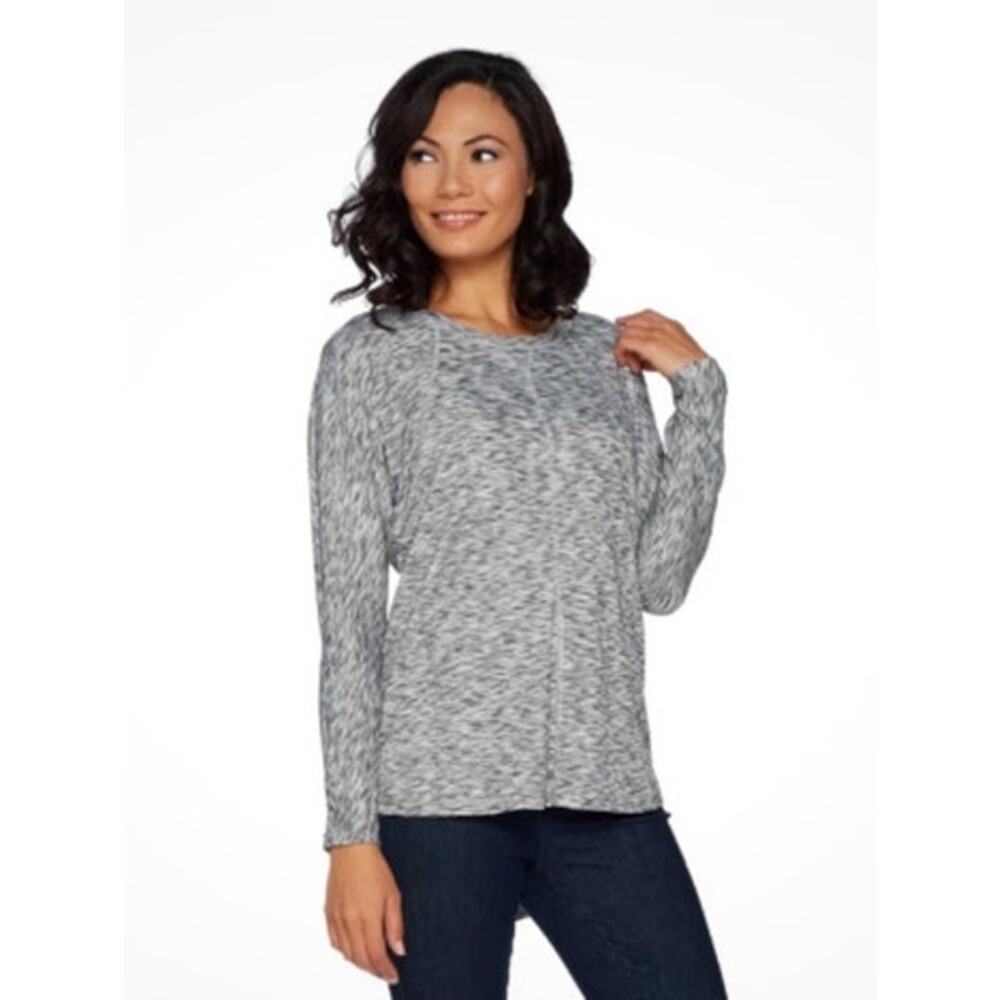 Lisa Rinna Collection‎ Gray Heather Thermal Dolman Sleeve Round Neck Top Large
